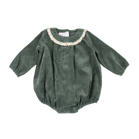 Soft and durable Forest Green Corduroy Baby Girl Bubble, perfect for autumn and winter by Cuclie 
