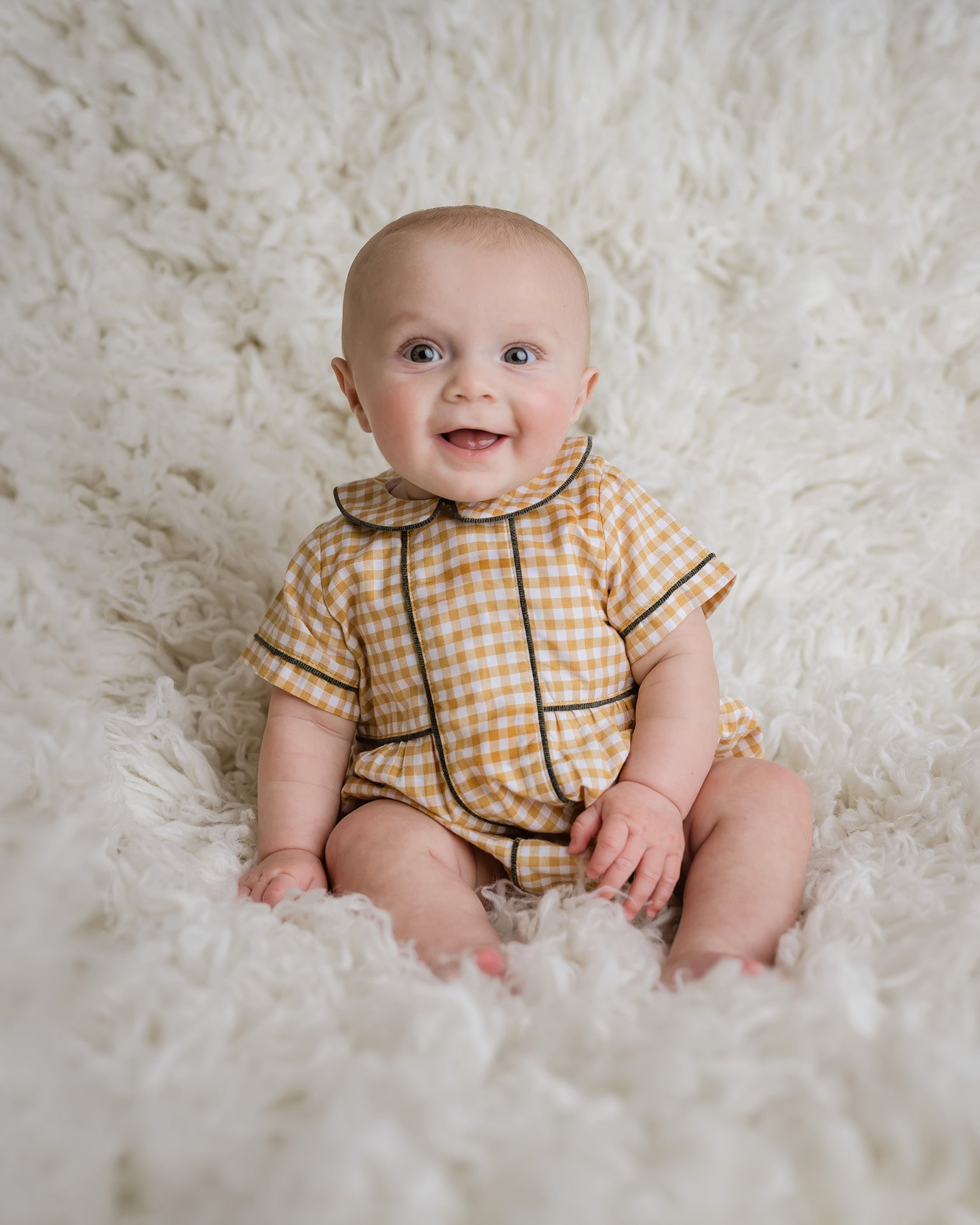 Baby Boy Yellow Gingham Bubble Romper