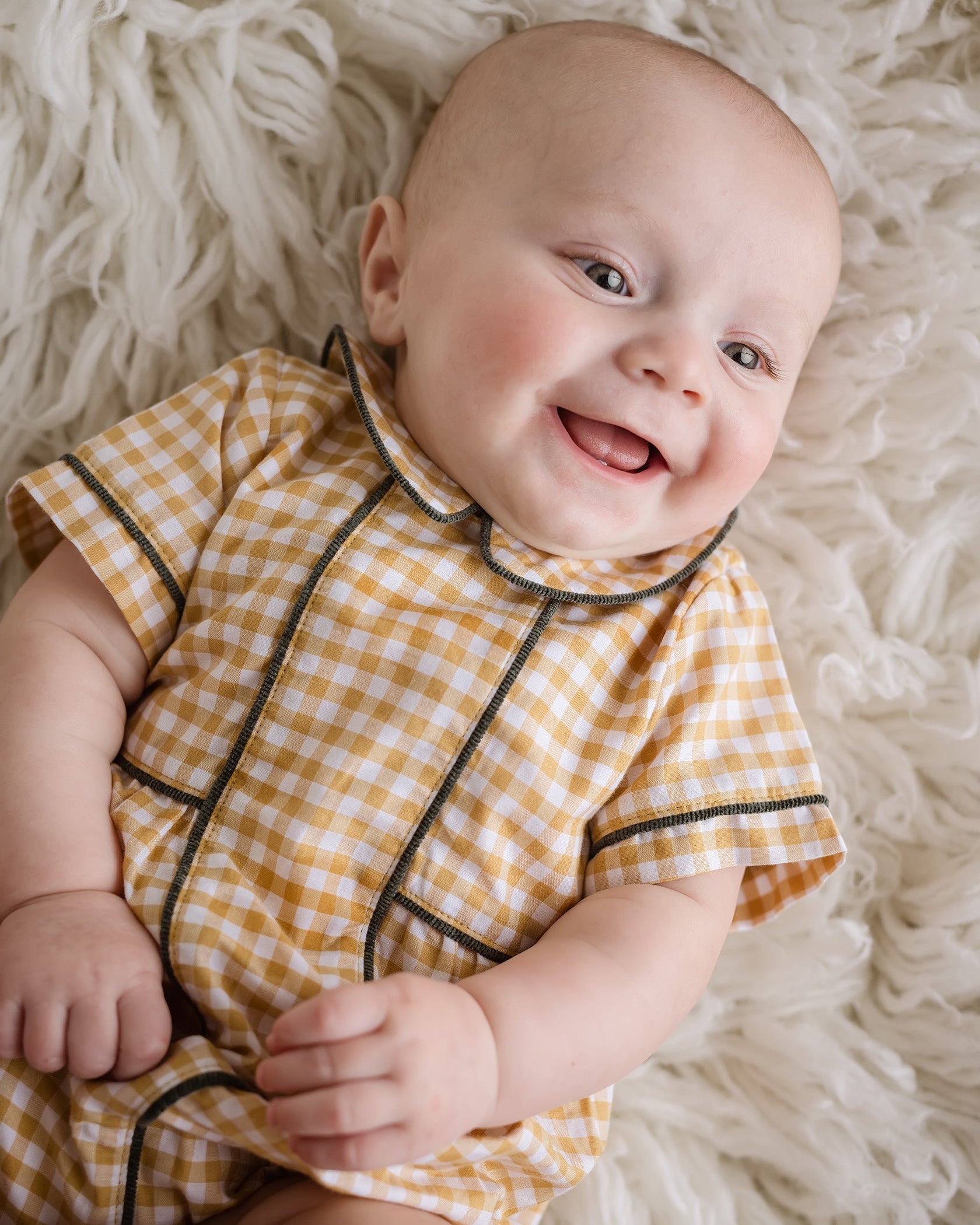 Baby Boy Yellow Gingham Bubble Romper