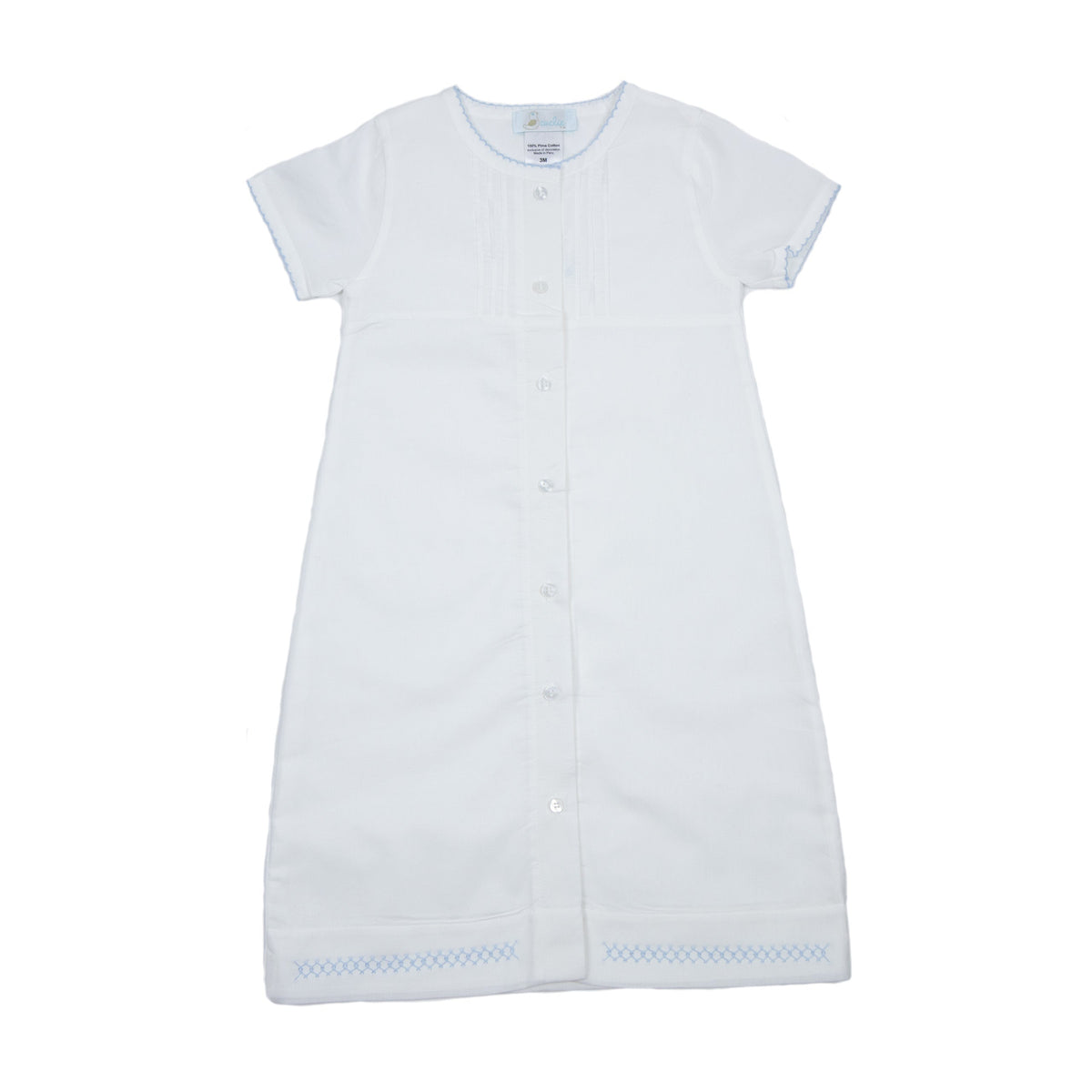 Classic Batiste Day Gown, White with Lt.Blue Trim