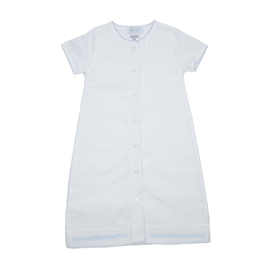 Classic Batiste Day Gown, White with Lt.Blue Trim