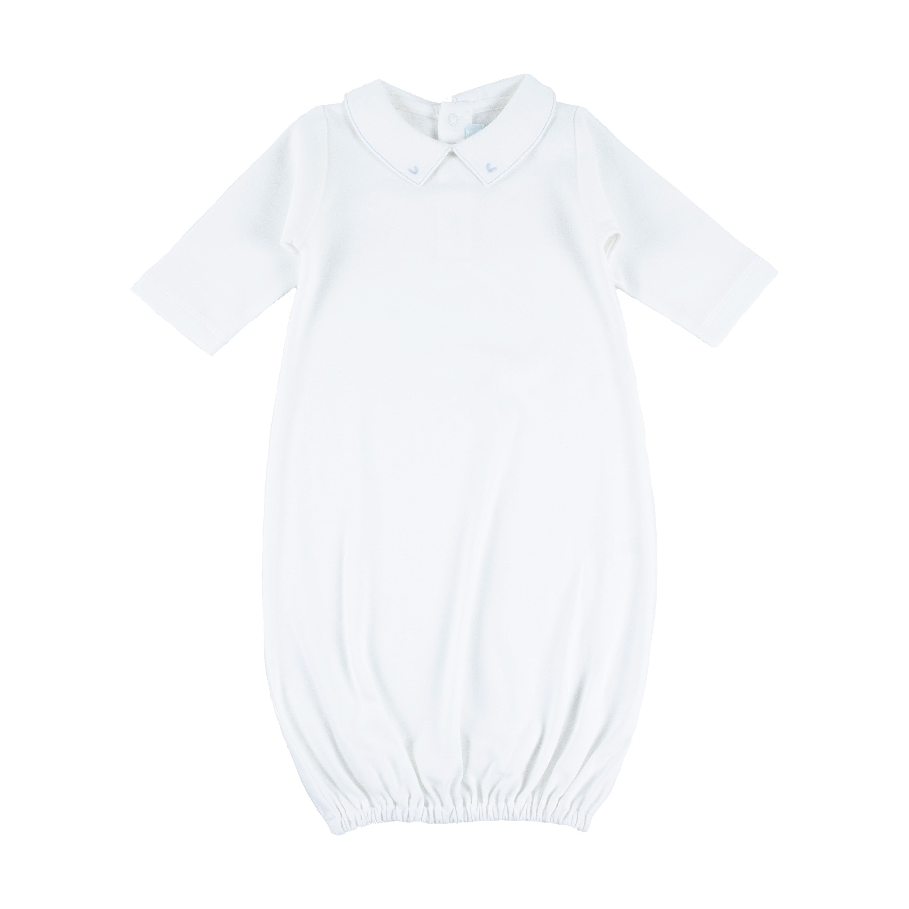 Baby Light Blue Trim Embroidered Collar Pima Cotton Day Gown