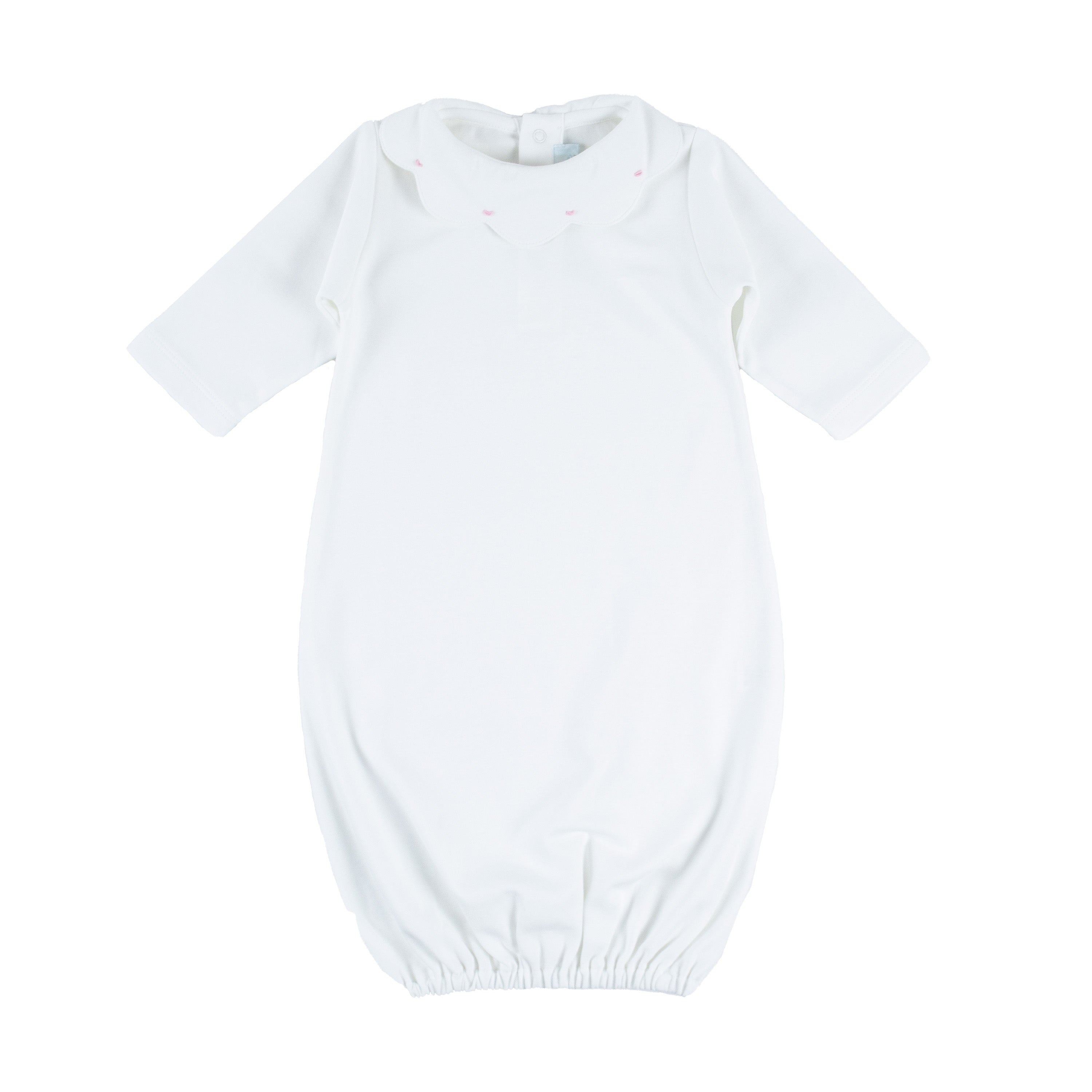 Embroidered Collar Day Gown, Pink Trim