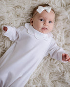 Embroidered Collar Day Gown, Pink Trim