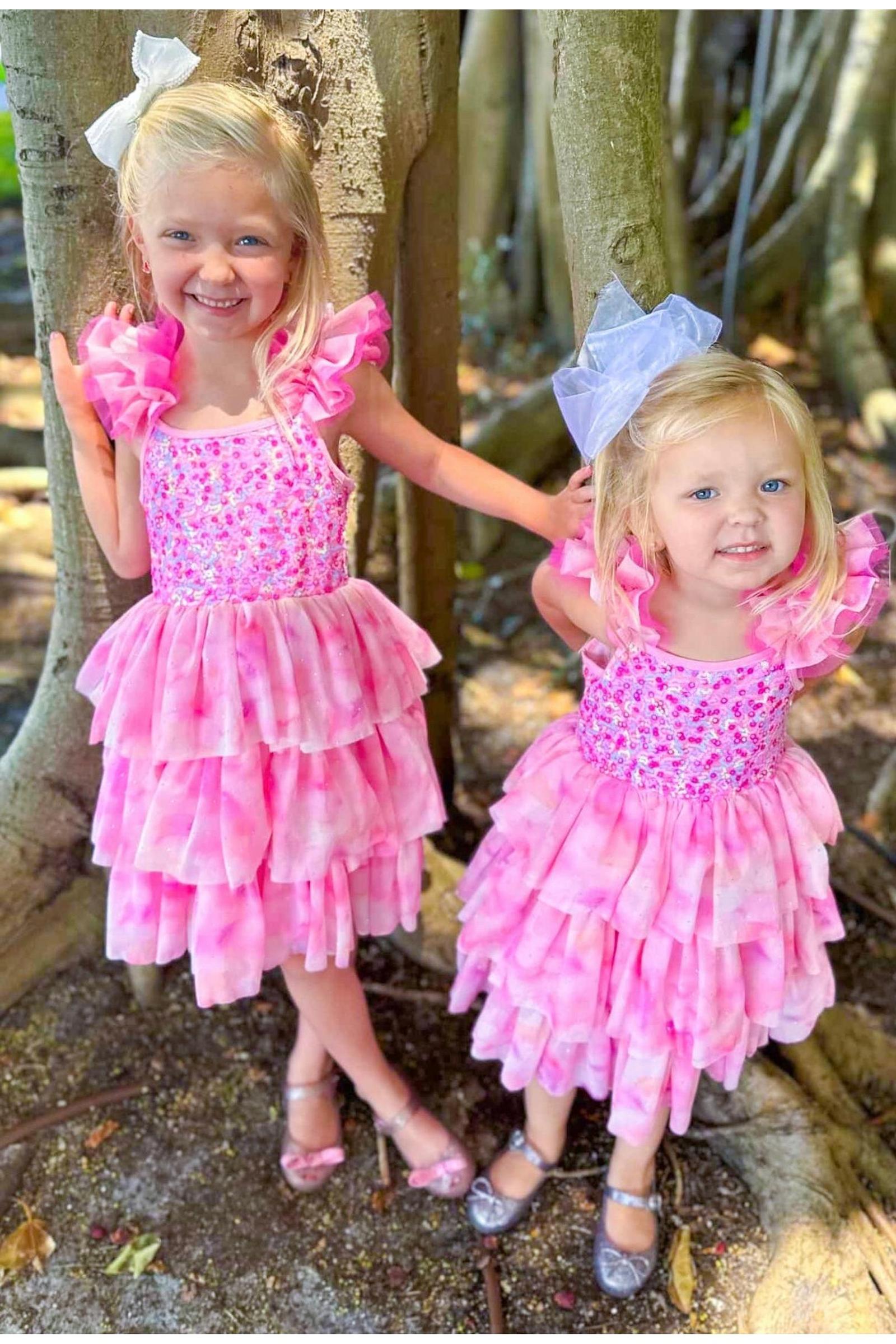 Girls Ombre Pink Sparkle Tulle Dress