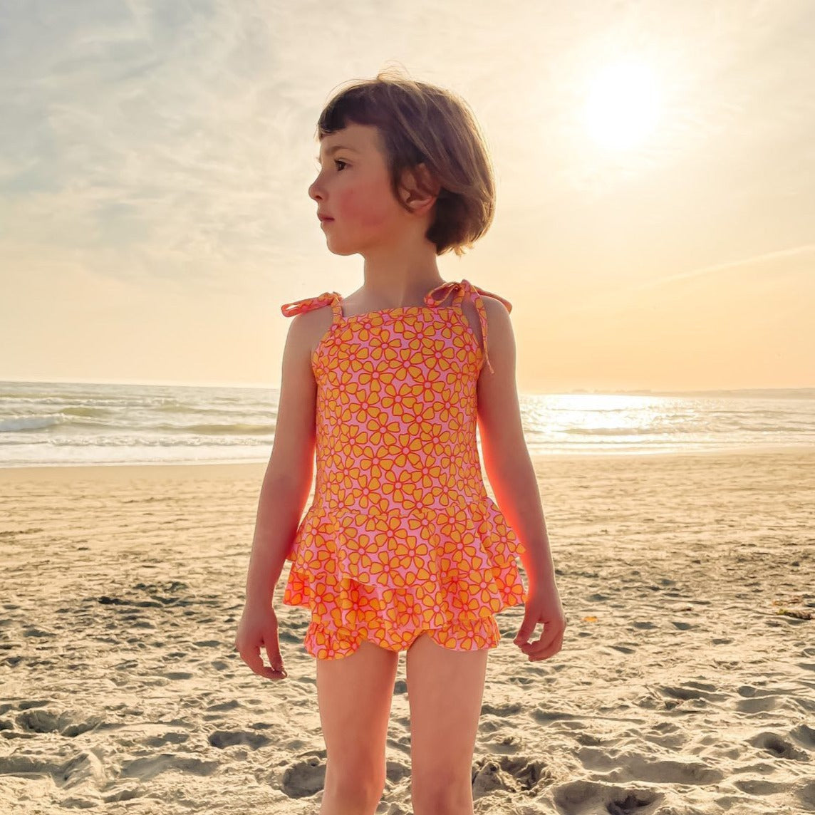 Pink and Yellow Ruffle Two-Piece Swimsuit