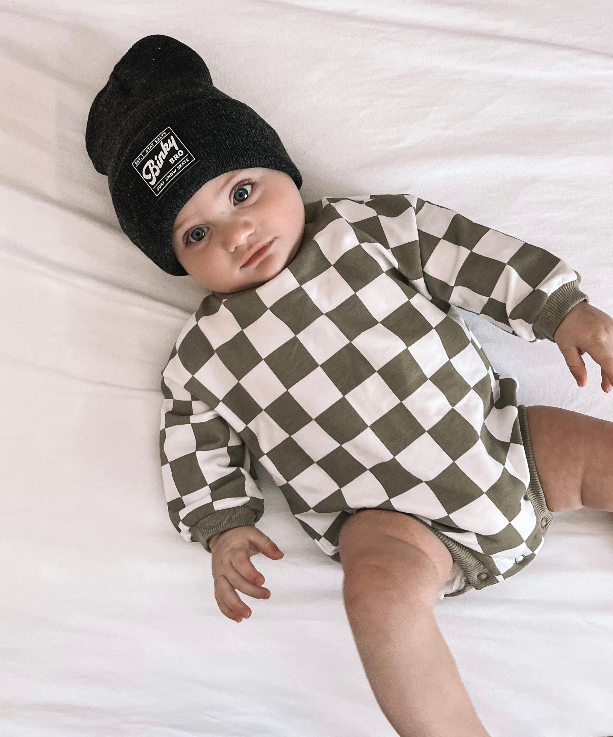 Checkered Bubble Romper - Spruce