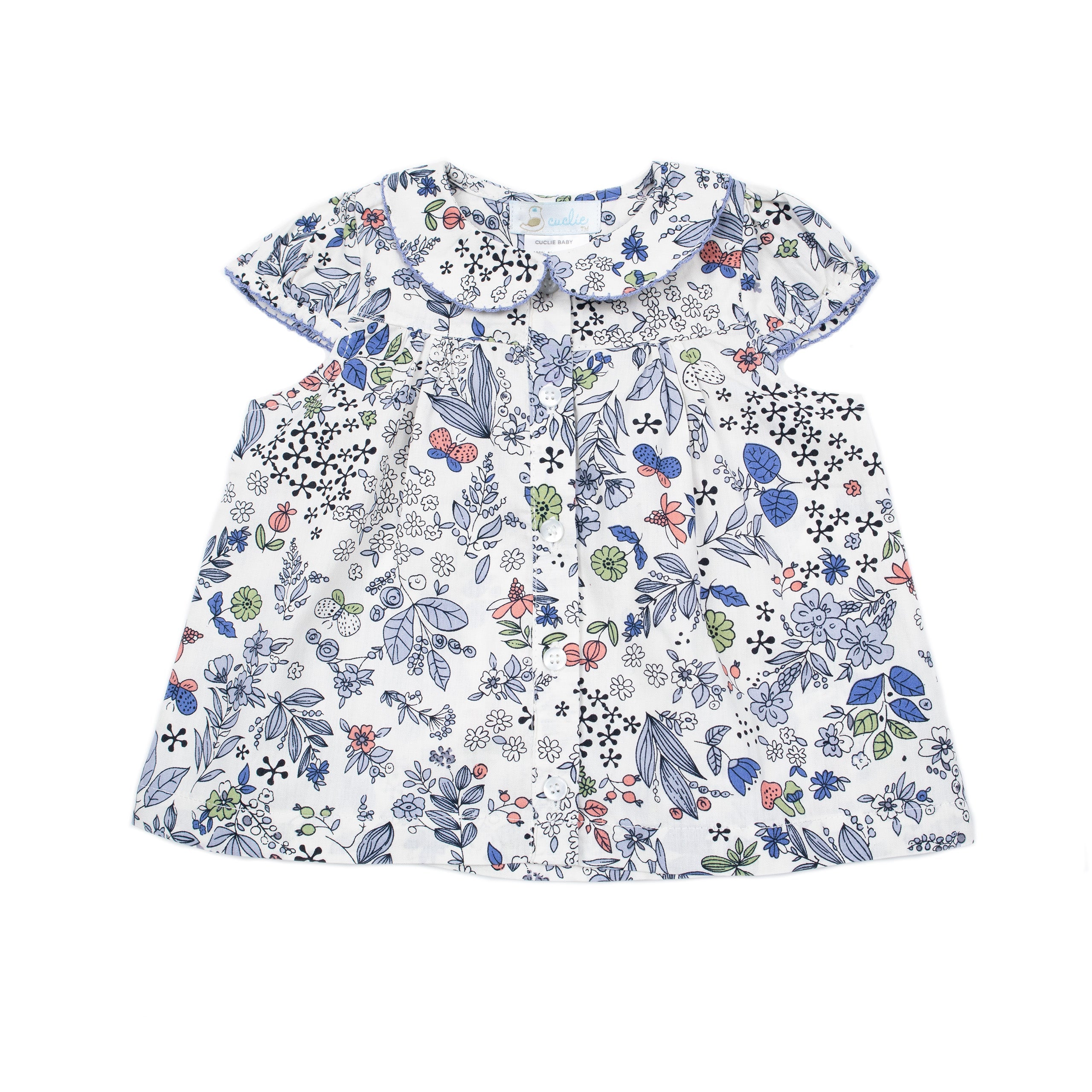 Baby Girl Round Collar Blouse, Blue Multi