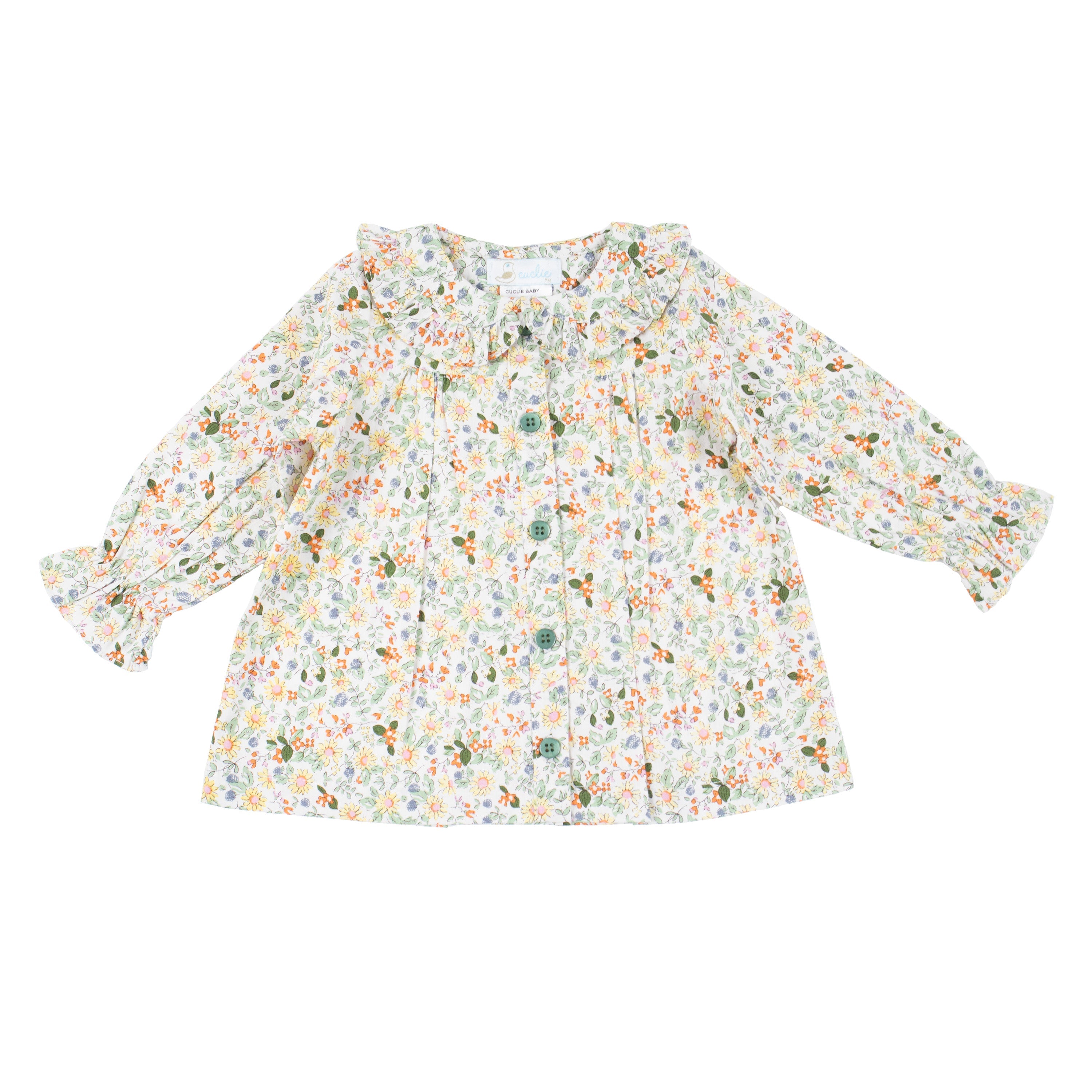 Yellow Floral Ruffle Sleeve Blouse