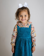 Girls Teal Corduroy Pinafore Dress