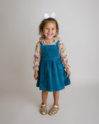 Girls Teal Corduroy Pinafore Dress