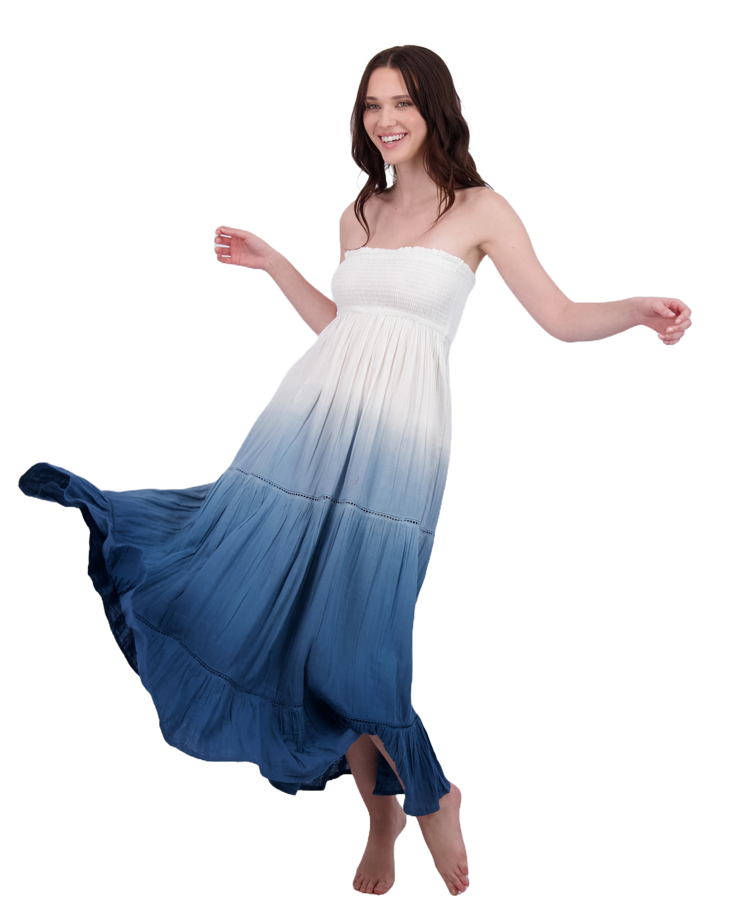 Fati Women's Strapless Maxi Dress Blue Ombre