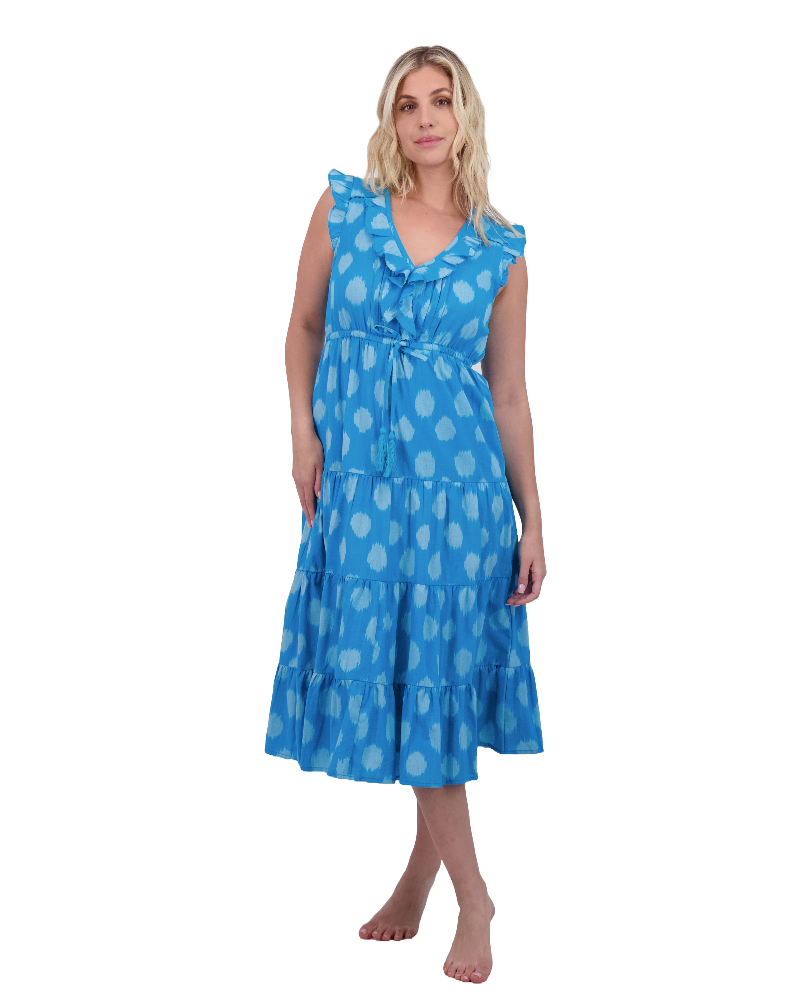 Giselle Women's Maxi Dress Cerulean Blue Ikat