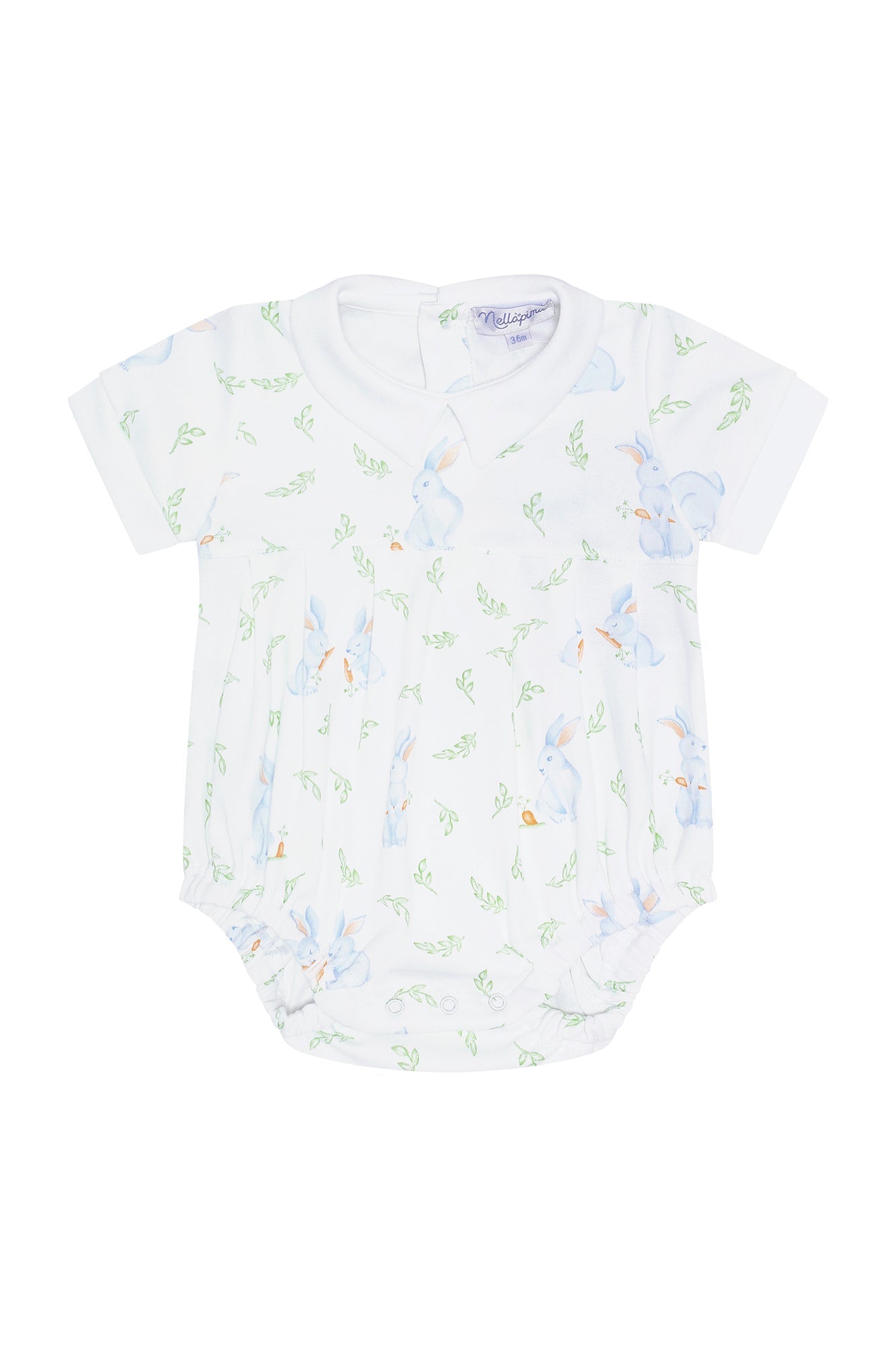 Baby Blue Bunny Print Pima Cotton Bubble Romper