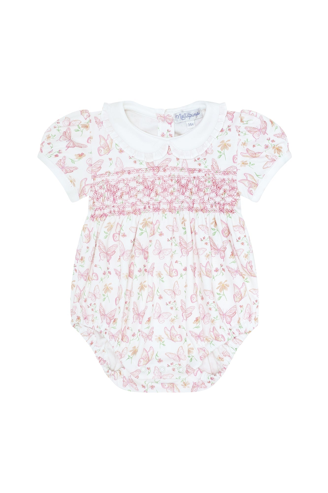 Baby Girls Butterflies Print Smocked Bubble