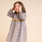 Toddler Long Sleeves Dress with Lace Trim | Mustard and Blue Floral