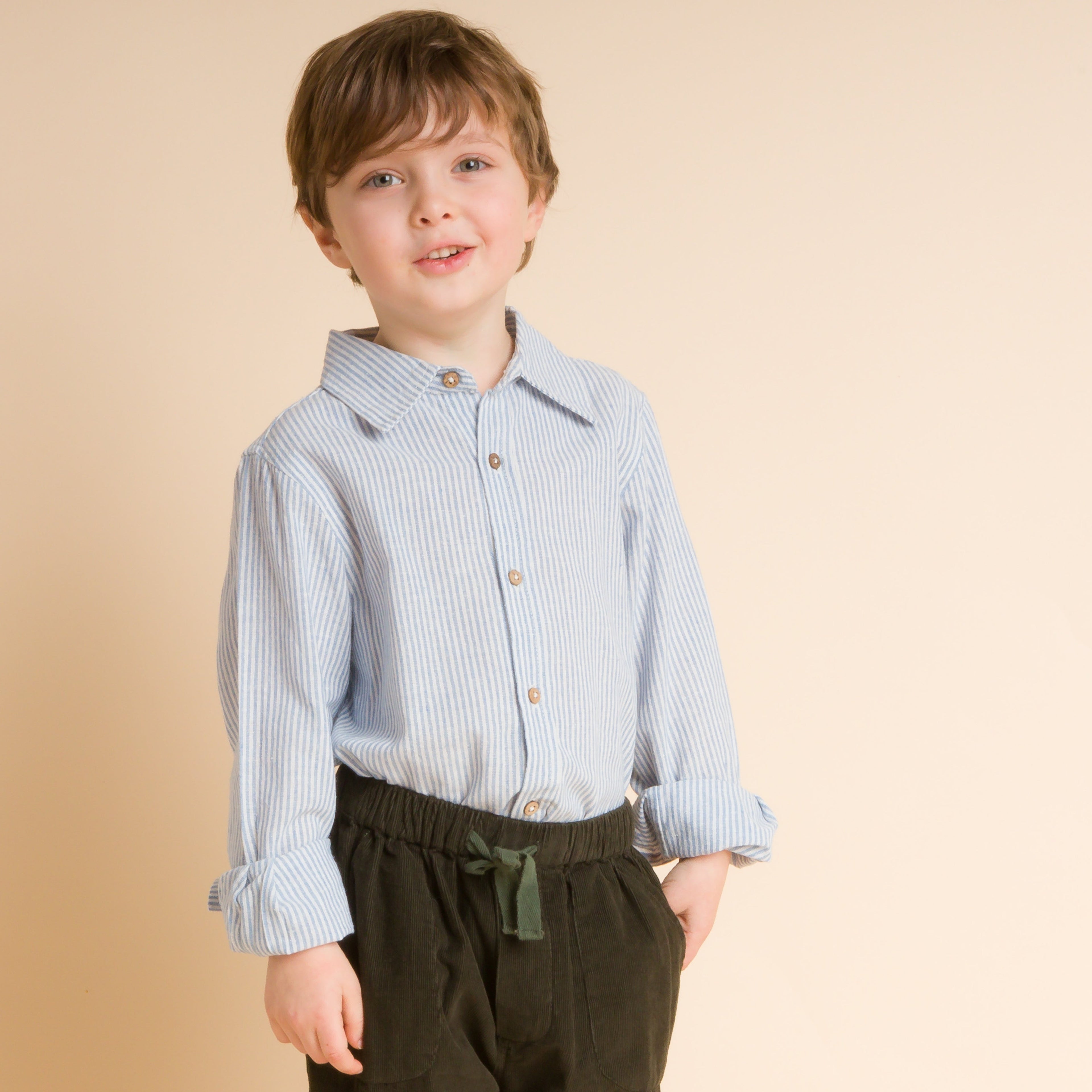 Boys Blue Strip Collar Buttondown Shirt