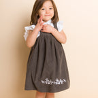 Toddler Pinafore Corduroy Dress with Embroidery | Gray & White