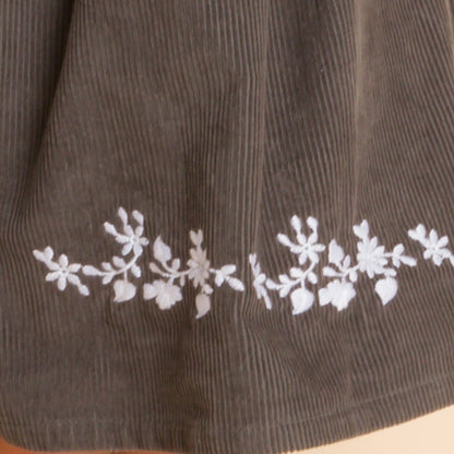 Toddler Pinafore Corduroy Dress with Embroidery | Gray & White