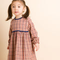 Toddler Long Sleeves Dress with Lace Trim | Red and Blue Check