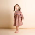Toddler Long Sleeves Dress with Lace Trim | Red and Blue Check