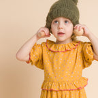 Girls' Ruffle Collar Long Sleeve Dress | Mustard and Pink