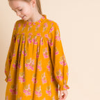 Girls' Smocked Long Sleeve Dress | Mustard and Pink