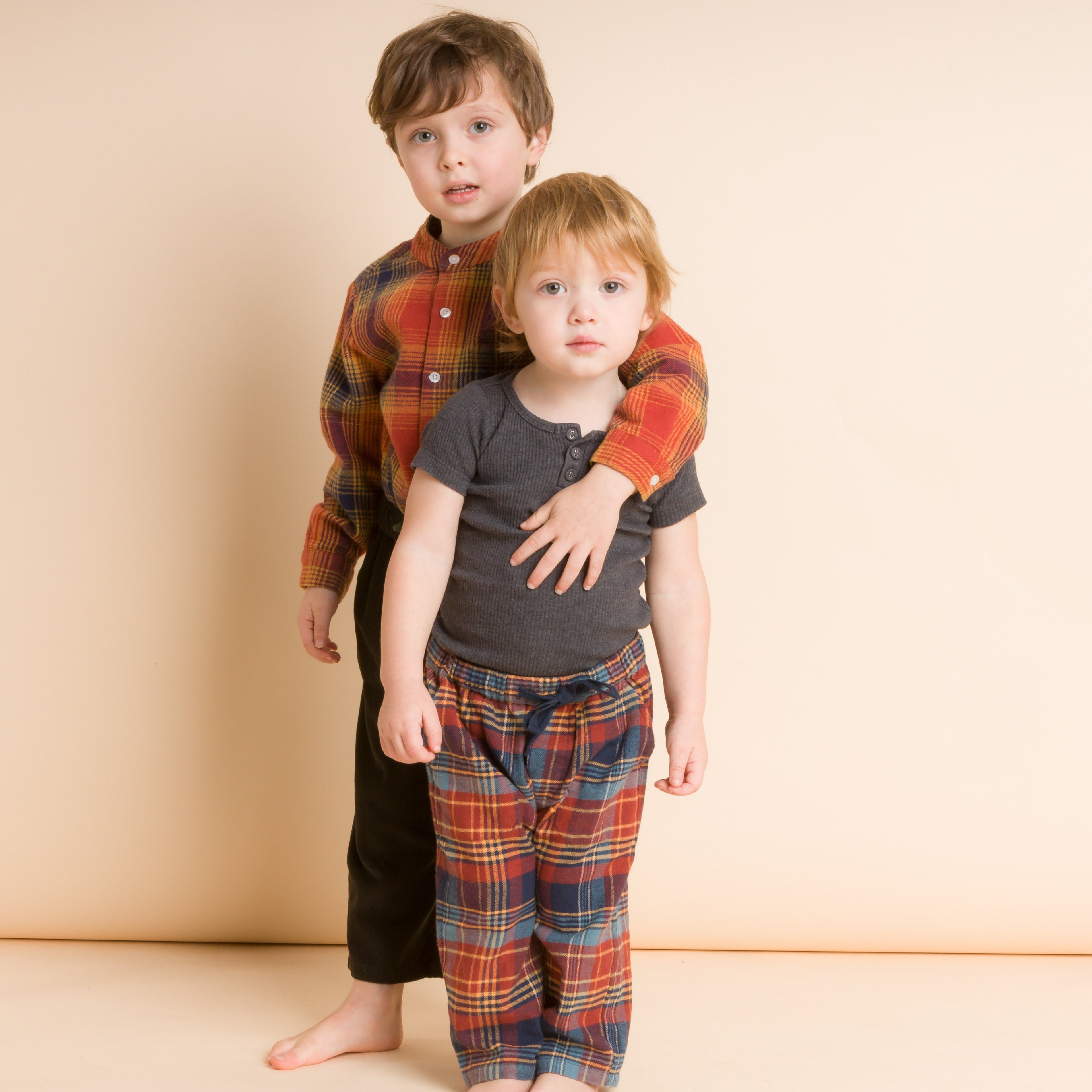 Boys Long Sleeve Flannel Check Shirt | Orange Plaid