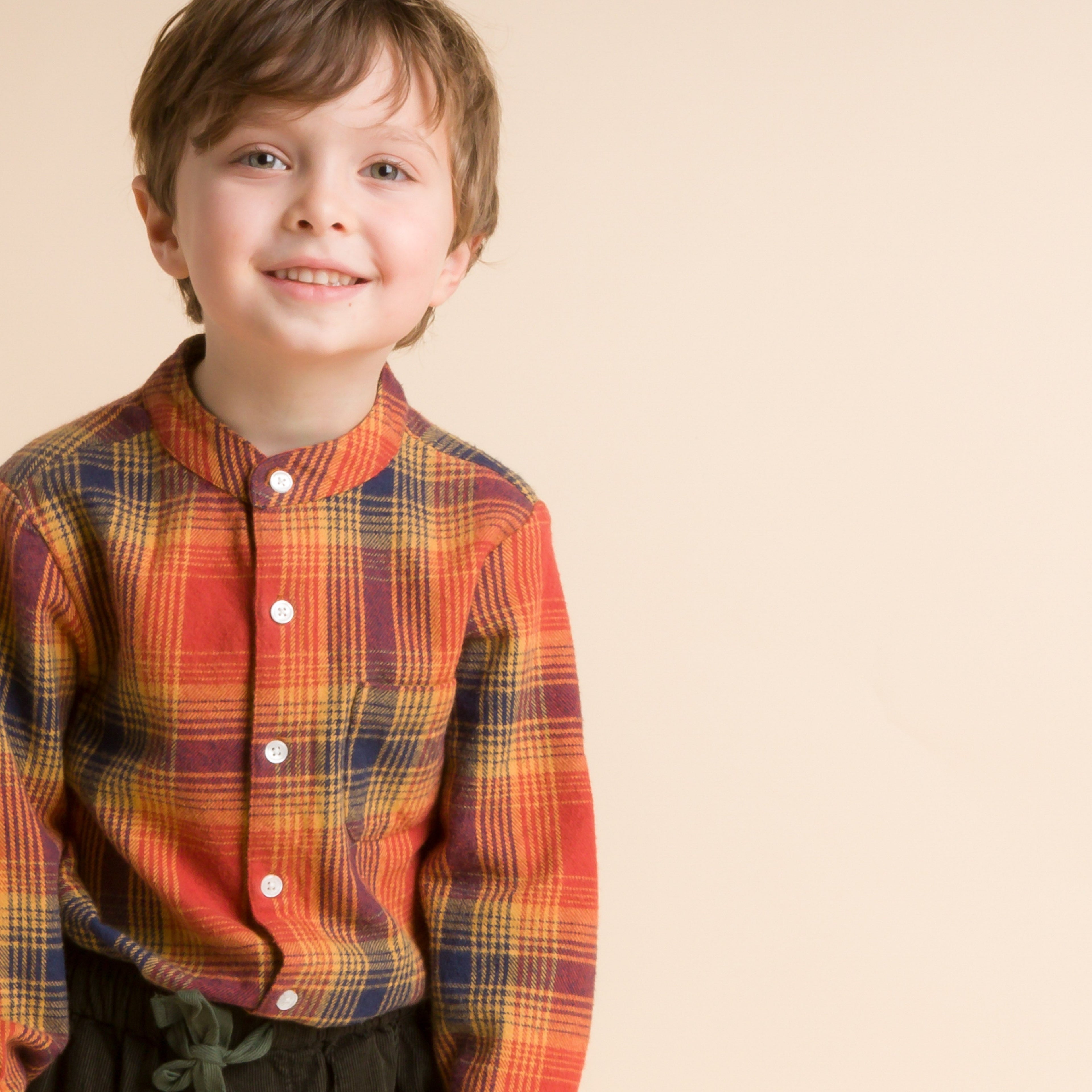Boys Long Sleeve Flannel Check Shirt | Orange Plaid