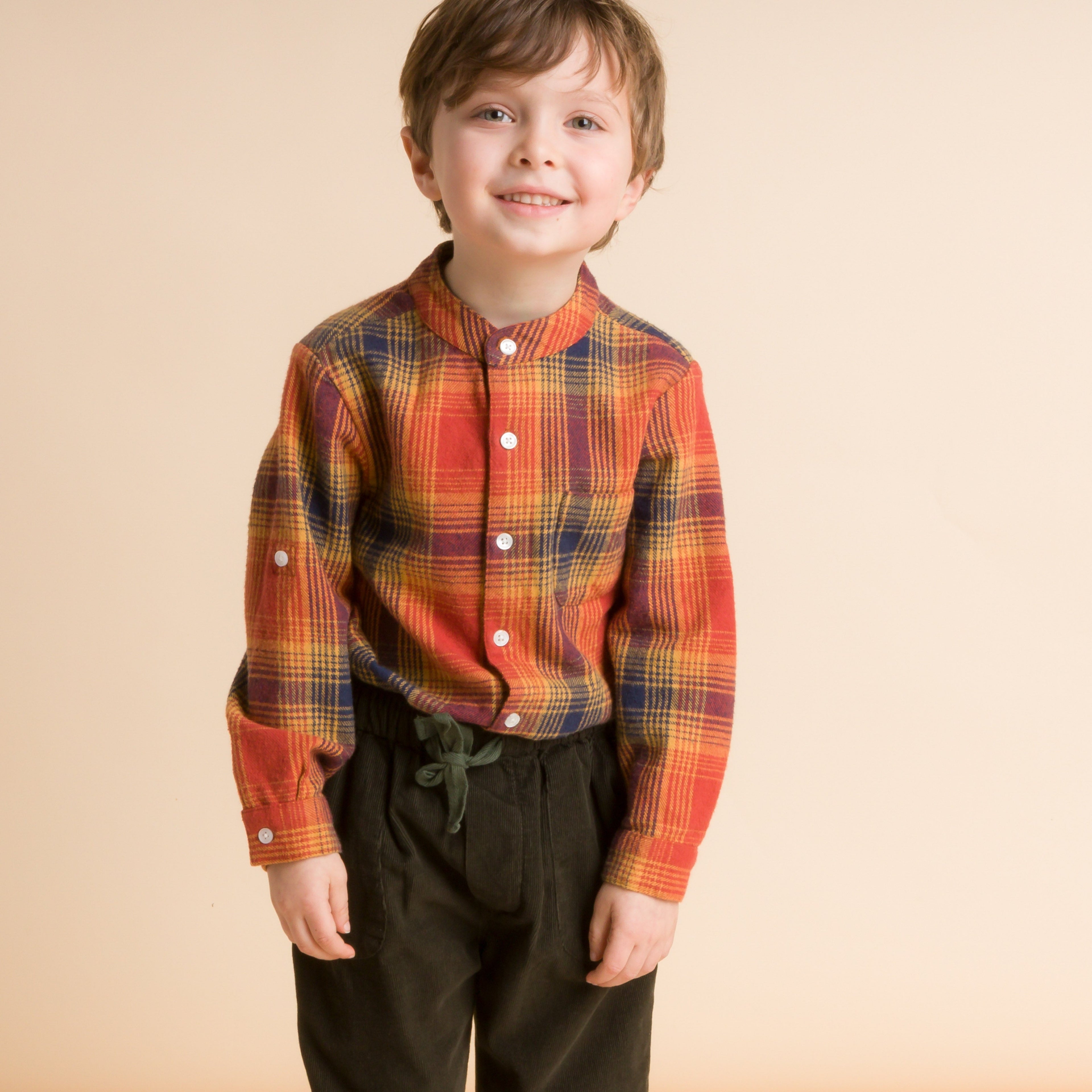Boys Long Sleeve Flannel Check Shirt | Orange Plaid