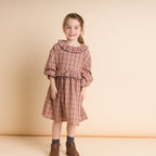 Girls' Ruffle Collar Long Sleeve Dress | Red and Blue Check