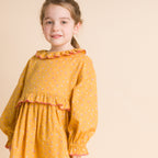 Girls' Ruffle Collar Long Sleeve Dress | Mustard and Pink