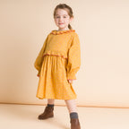 Girls' Ruffle Collar Long Sleeve Dress | Mustard and Pink
