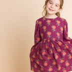 Girls' Long Sleeve Dress with Floral Motif | Purple & Red