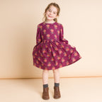 Girls' Long Sleeve Dress with Floral Motif | Purple & Red