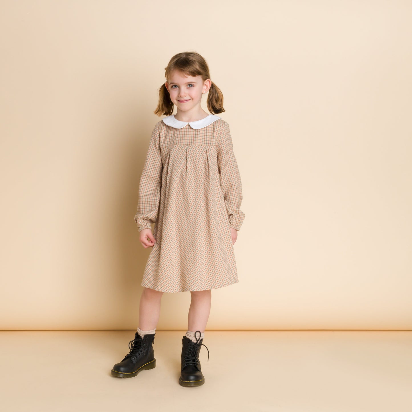 Girls Brook Girls Dress | Beige Country Check