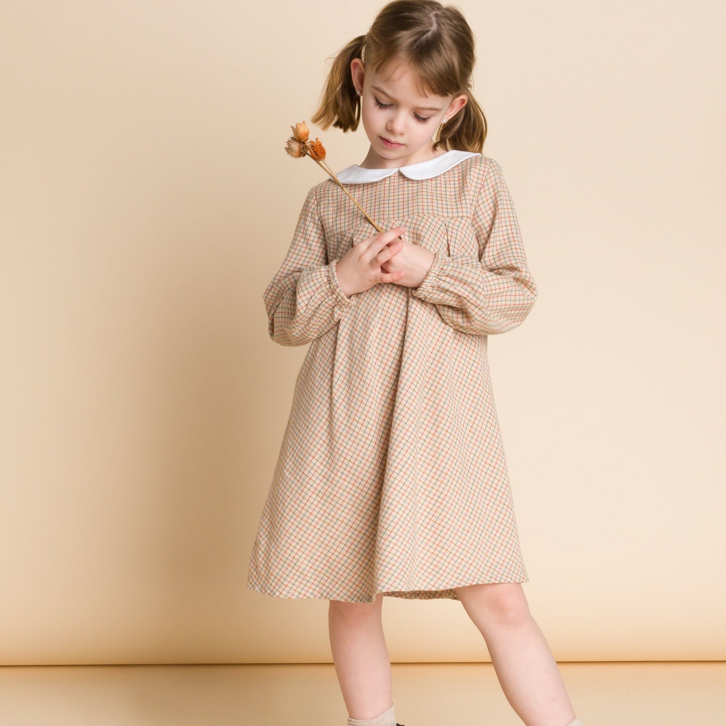 Girls Brook Girls Dress | Beige Country Check