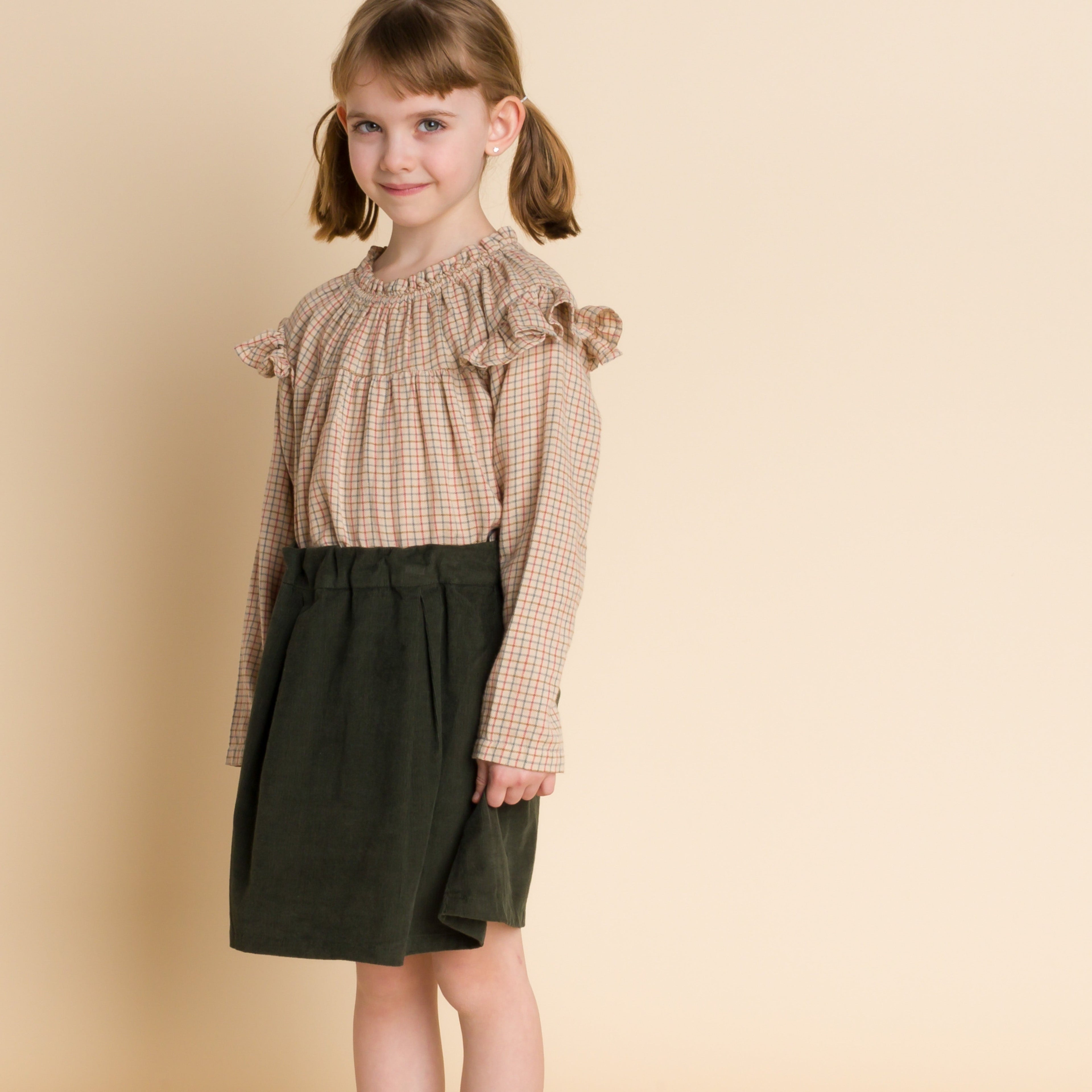 Girls Block Pleats Brooklyn Skirt | Pine Green Corduroy