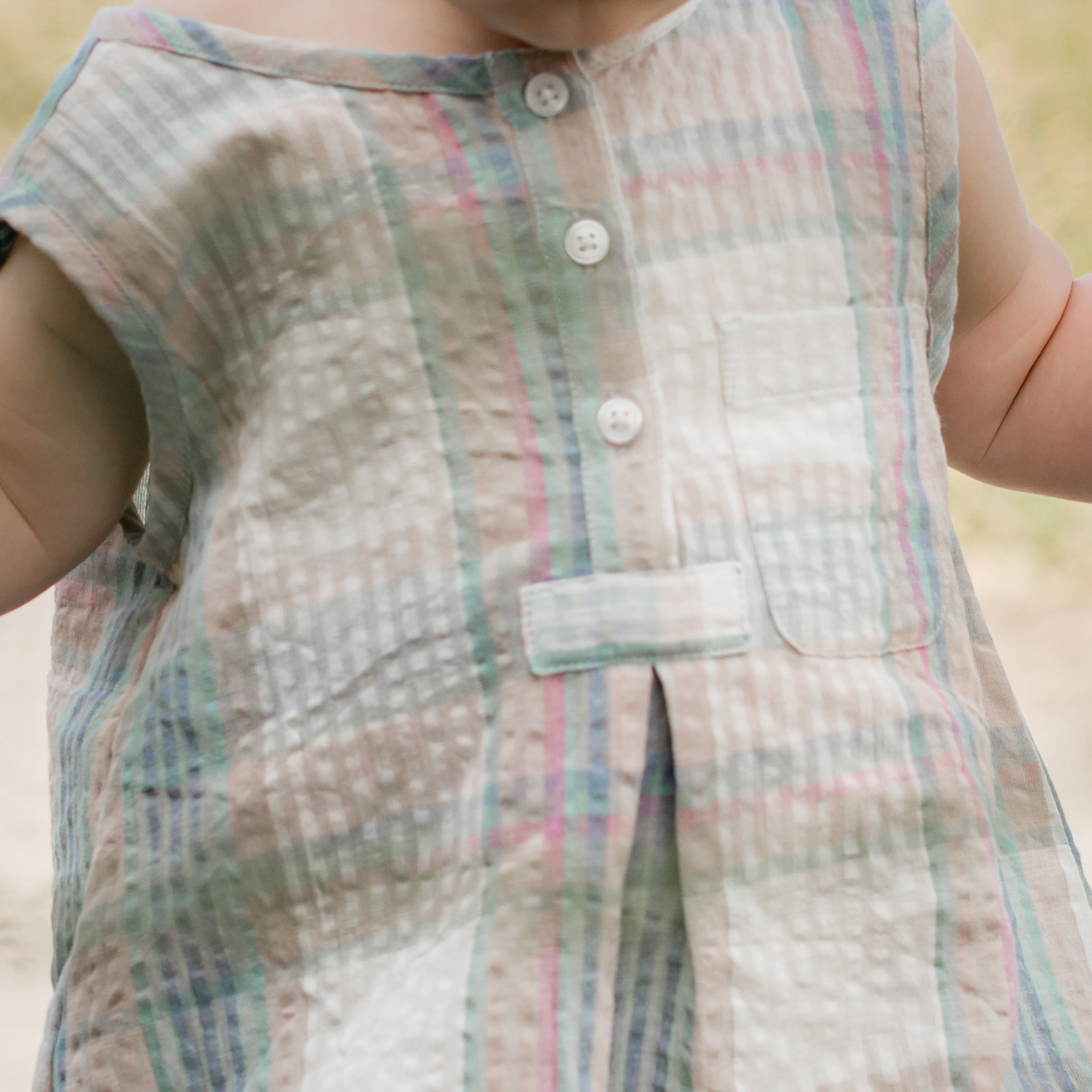 Baby Boy Artic Blue Seersucker Bubble Romper