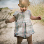 Baby Boy Artic Blue Seersucker Bubble Romper