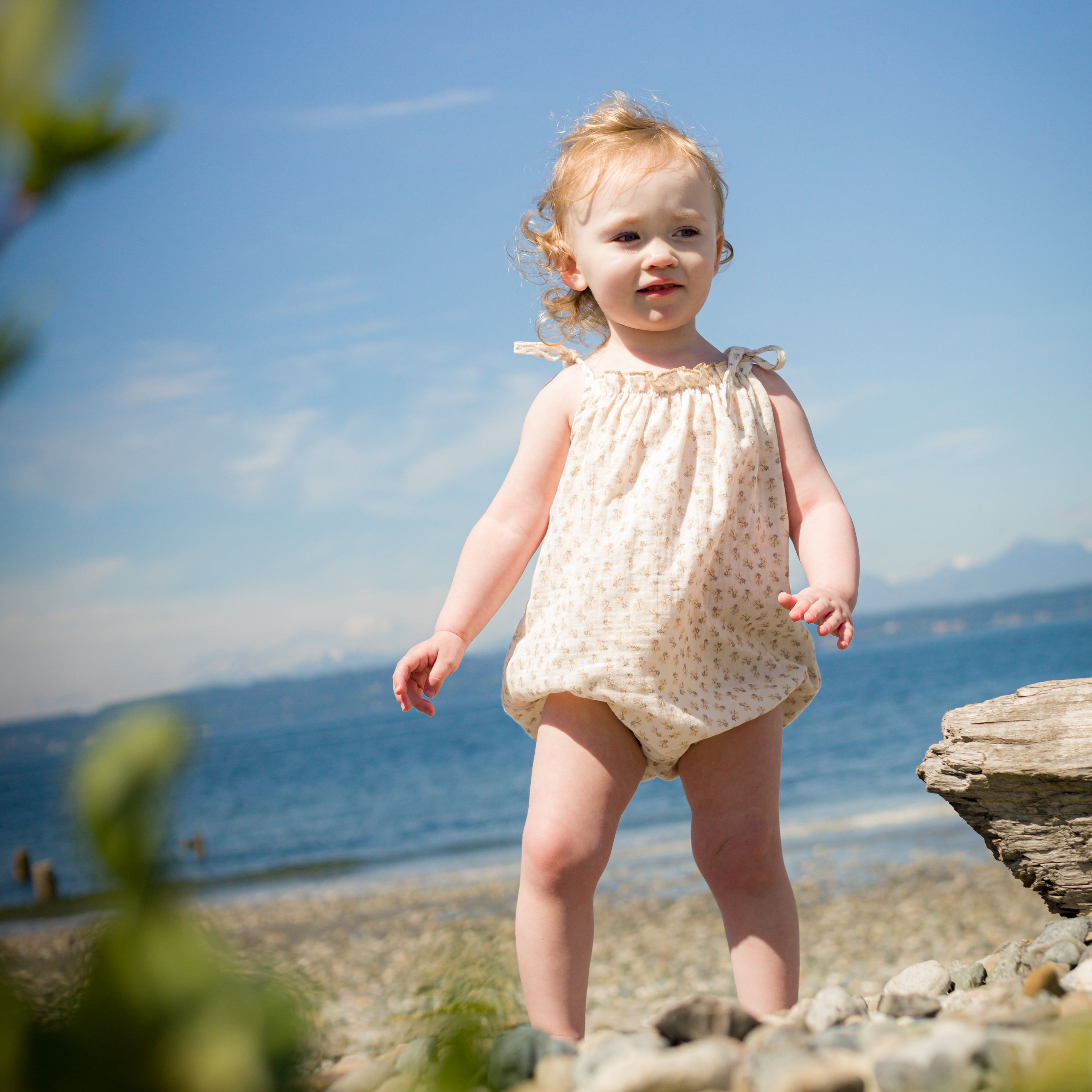 Baby Girl Buttercup Gauze Strap Romper