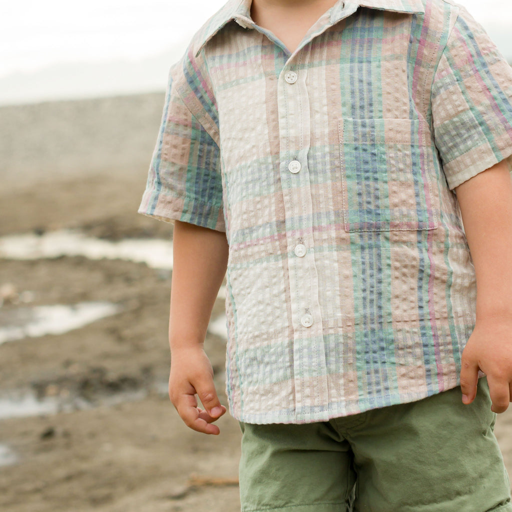 Boys Arctic Blue Seersucker Collar Shirt
