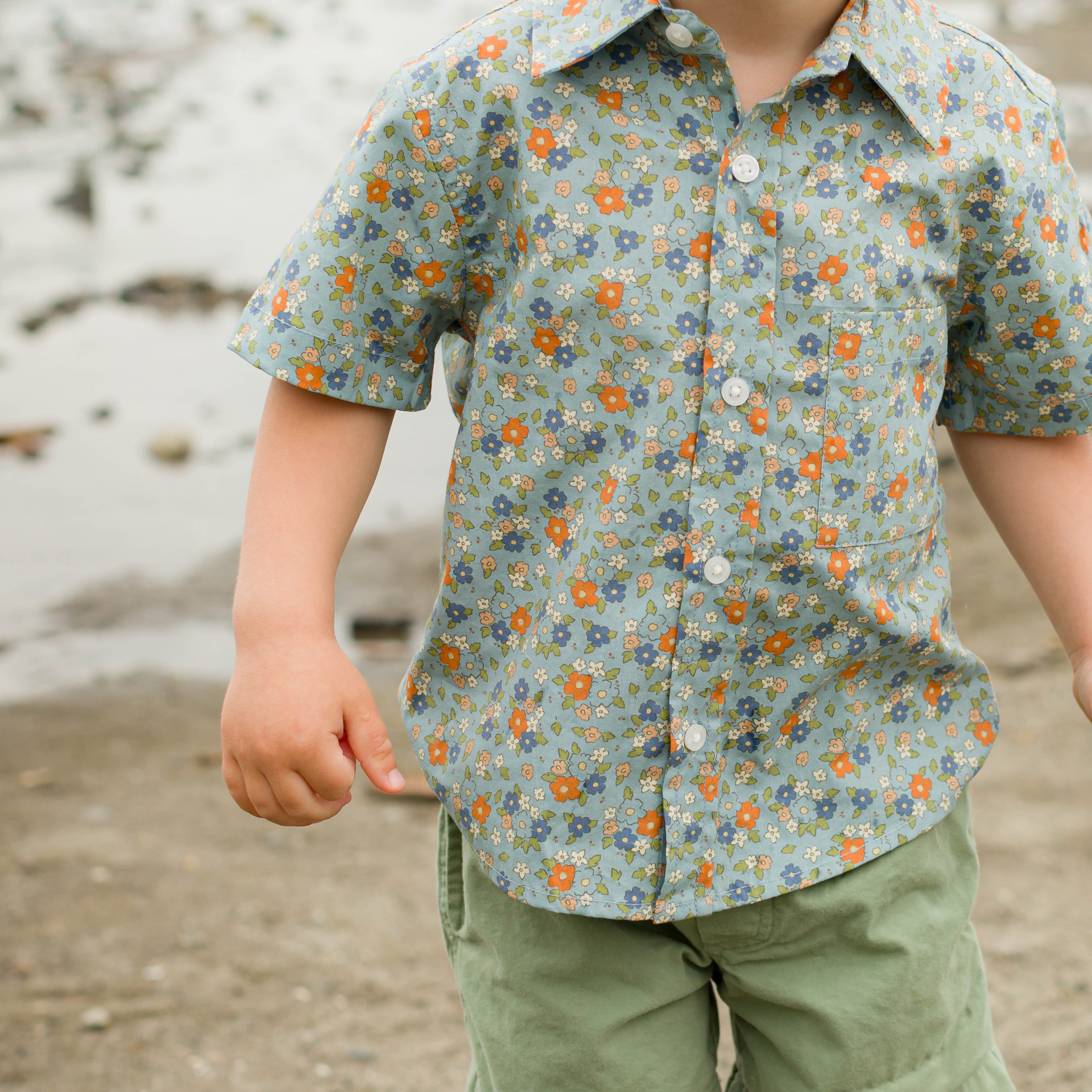 Boys Cottage Floral Button-down Collar Shirt