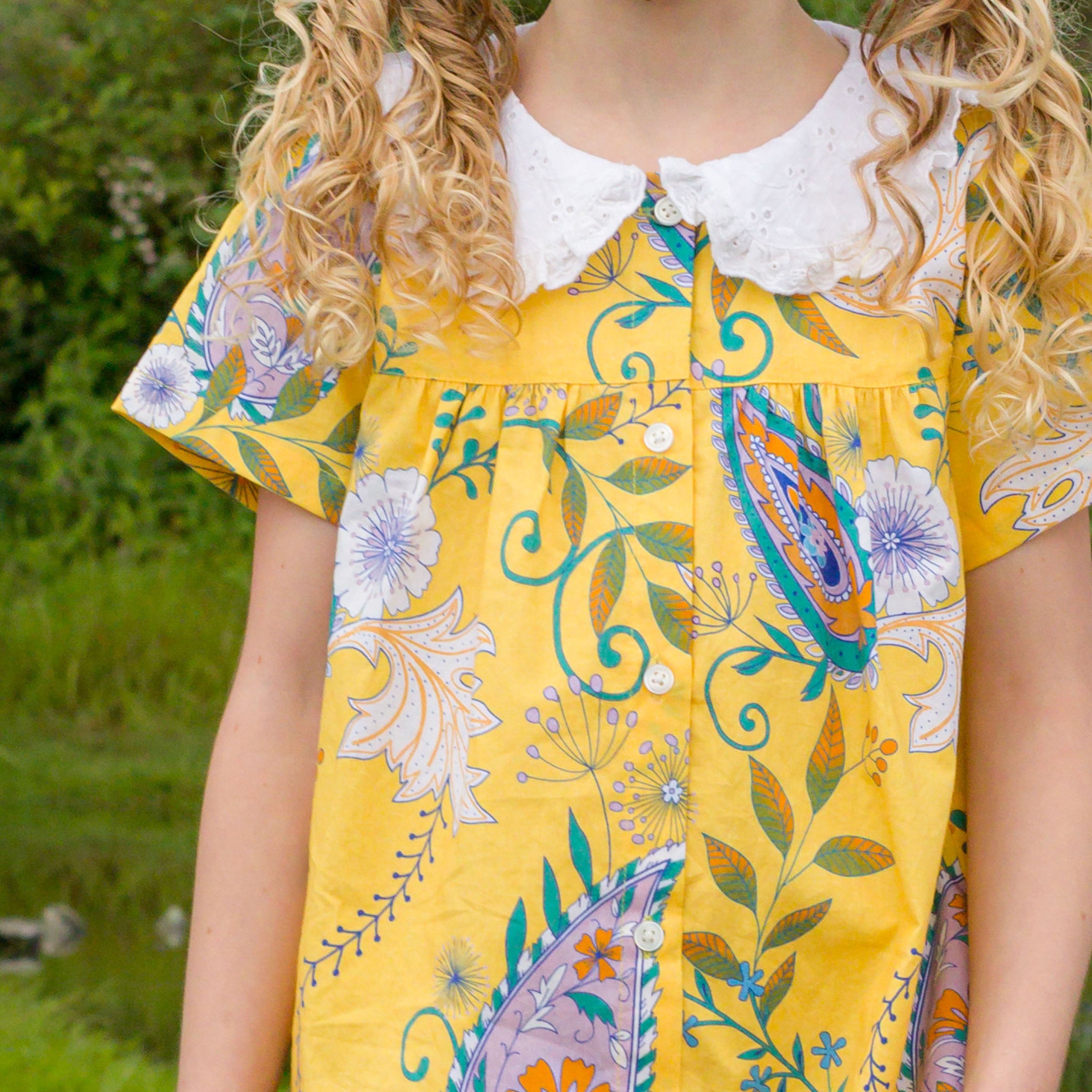 Girls Sunshine Paisley Broderie Collar Fae Dress