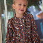 Girls Long Sleeves Dress with Front Ruffle | Garden Confetti