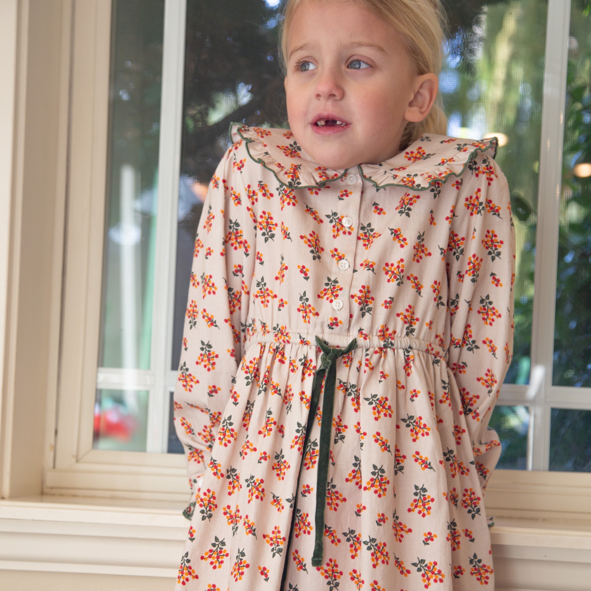 Girls Adelaide Velvet Tie Dress | Autumn Floral