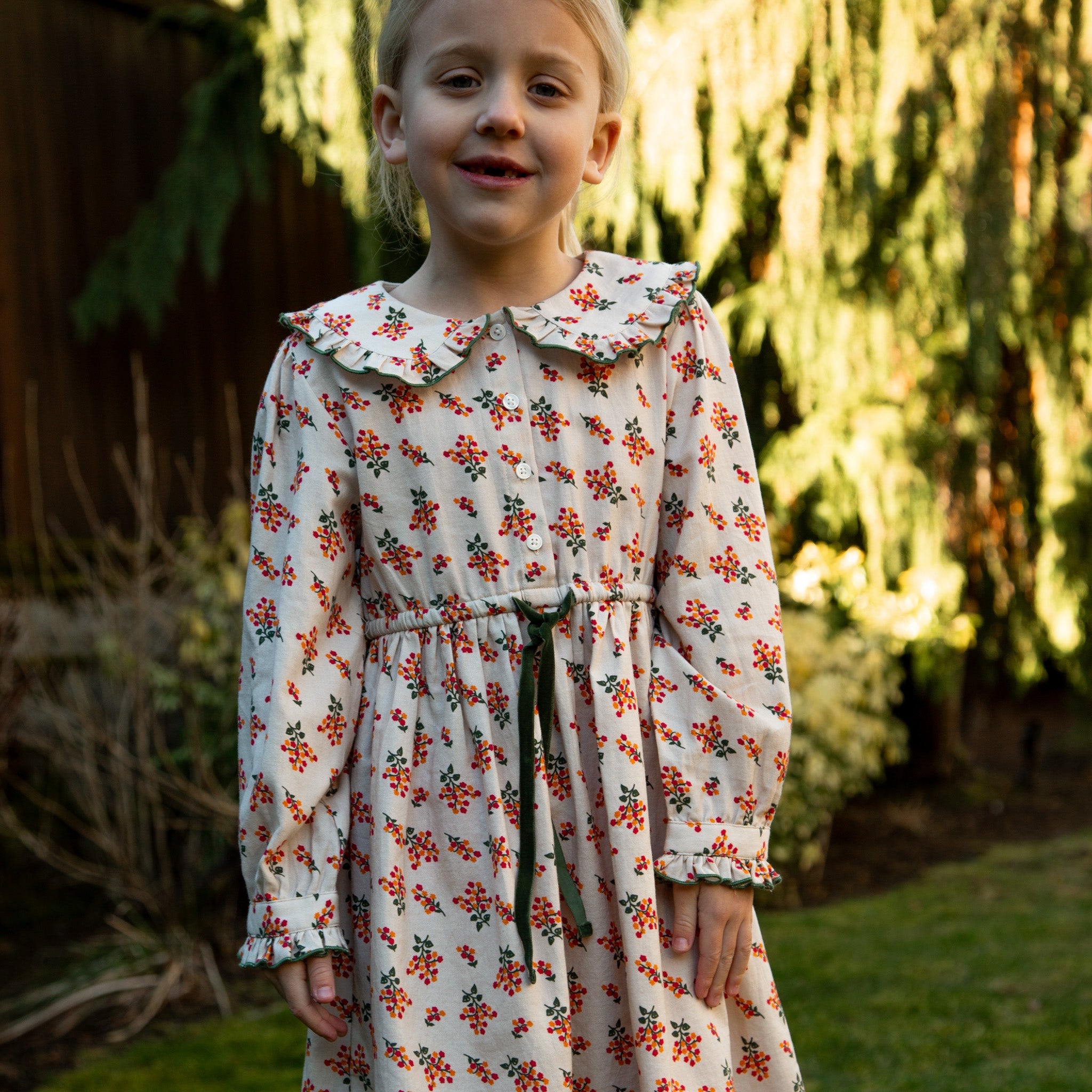 Girls Adelaide Velvet Tie Dress | Autumn Floral