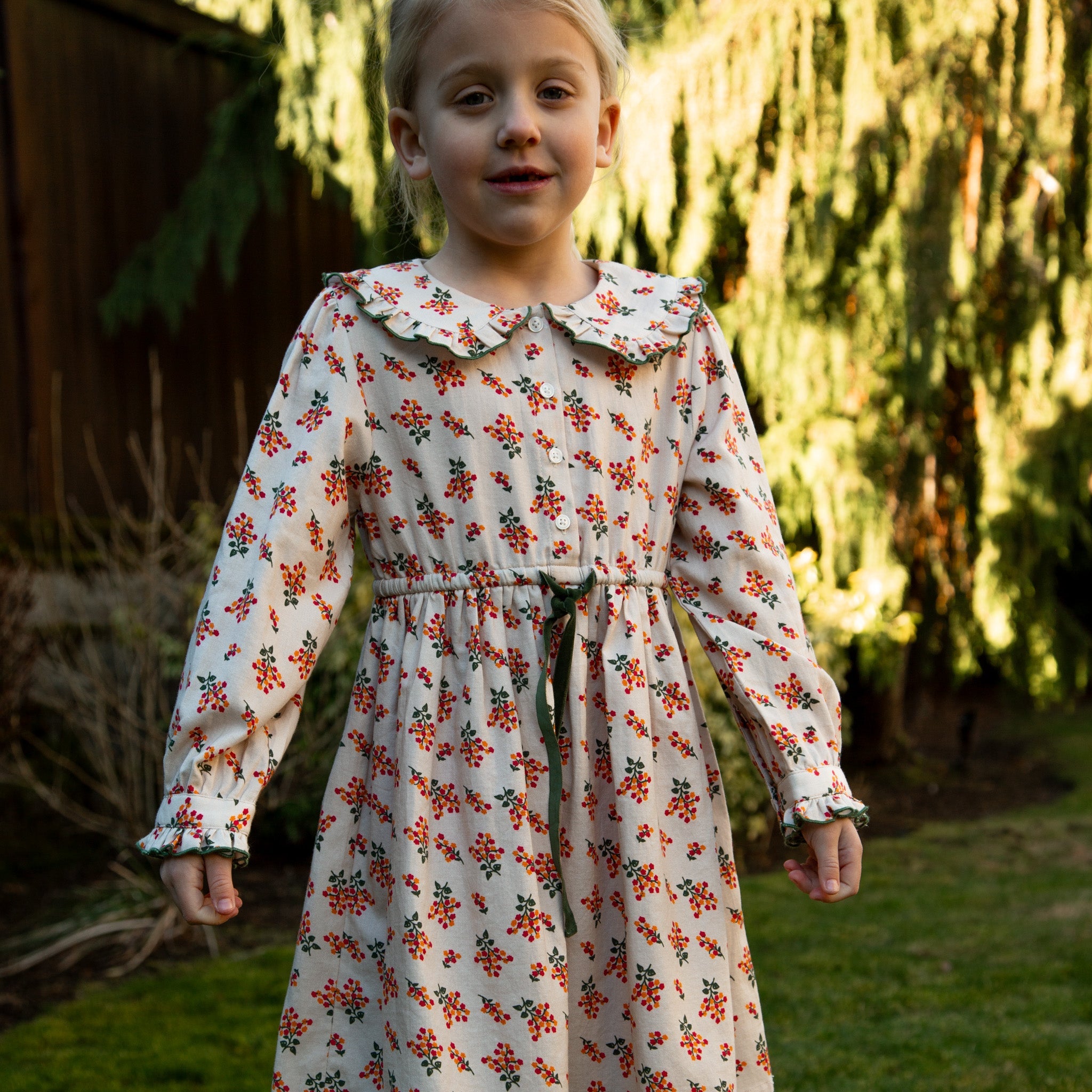 Girls Adelaide Velvet Tie Dress | Autumn Floral