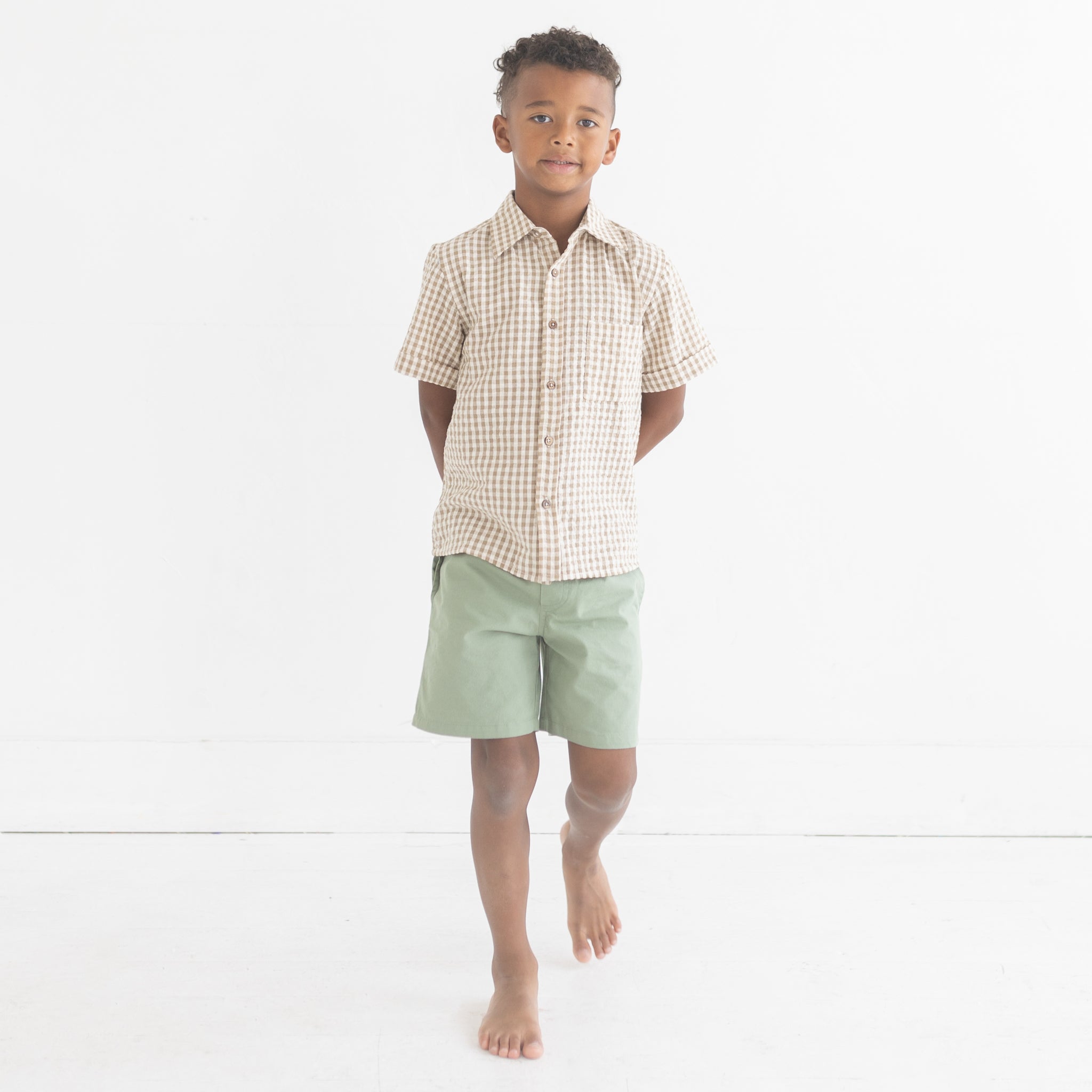 Boys Sage Green Pull On Straight Shorts