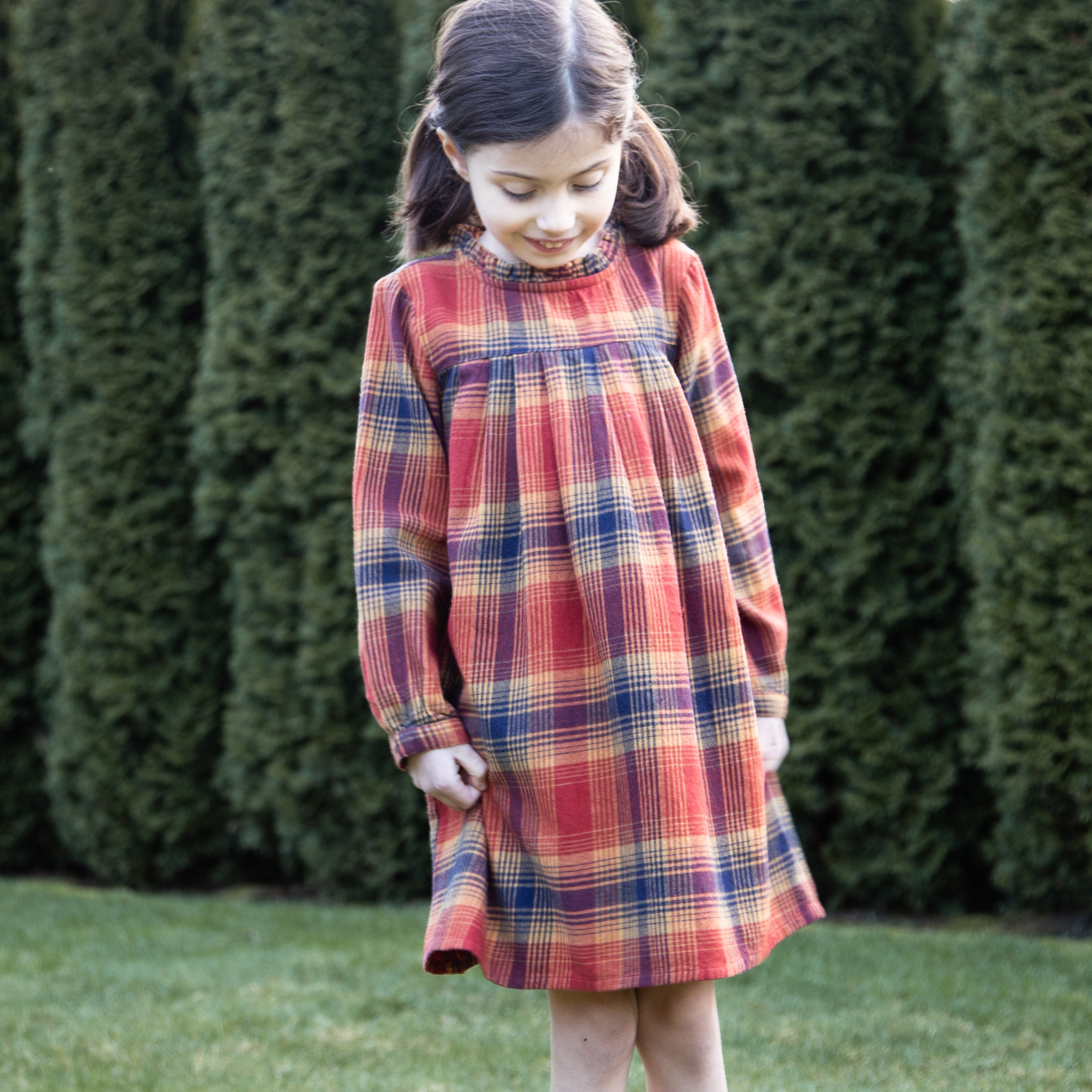 Girls' Long Sleeve Plaid Flannel Dress | Orange Check